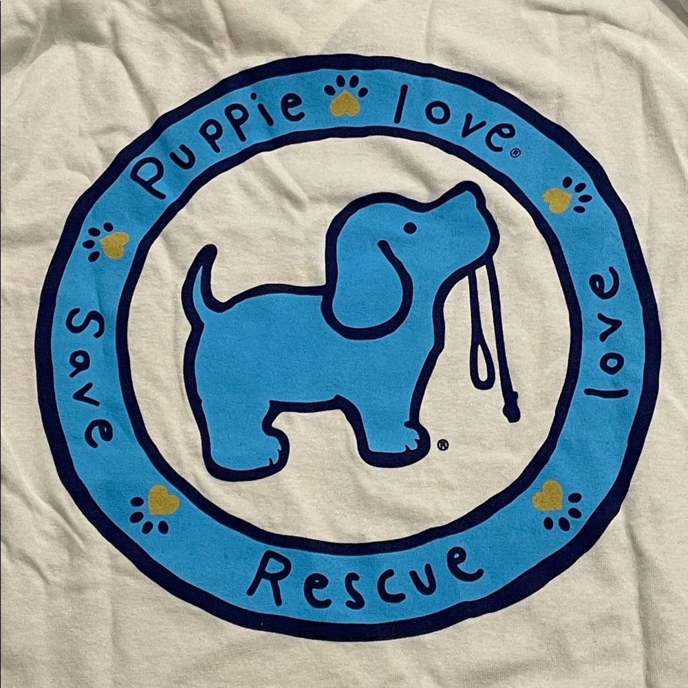 Puppie Love White Long Sleeve Shirt with Blue Dog Logo Small NWT
